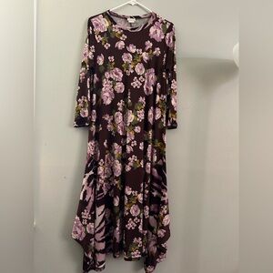 Floral Asymmetrical Dress in Purple and Black